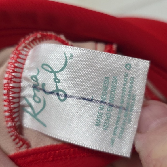 Kona Sol Women's One Piece Swimsuit Red Ties At Shoulders Bra Sz L EUC - Picture 2 of 9